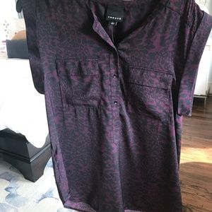 Womens Trouve Purple Black Cheetah Cap Sleeve Henl